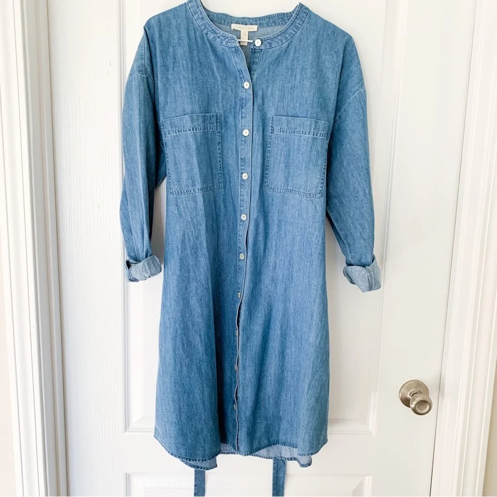 Eileen Fisher Light Blue Denim Shirt Dress - Picture 6 of 10